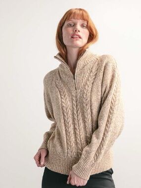 Darling trusty sweater Beige Cable-Knit Half-Zip Sweater
